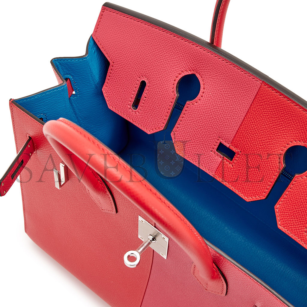 HERMÈS BIRKIN 25 EPSOM IN ULTRA PINK AND HEART RED WITH FLORIDA BLUE INTERIOR AND SILVER BUCKLE H028367CC02 (25*18*13cm)